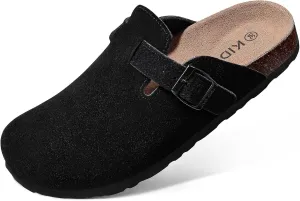KIDMI Women's Suede Clogs Leather Mules Cork Footbed Sandals Potato Shoes with Arch Support
