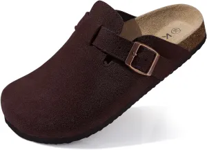 KIDMI Women's Suede Clogs Leather Mules Cork Footbed Sandals Potato Shoes with Arch Support