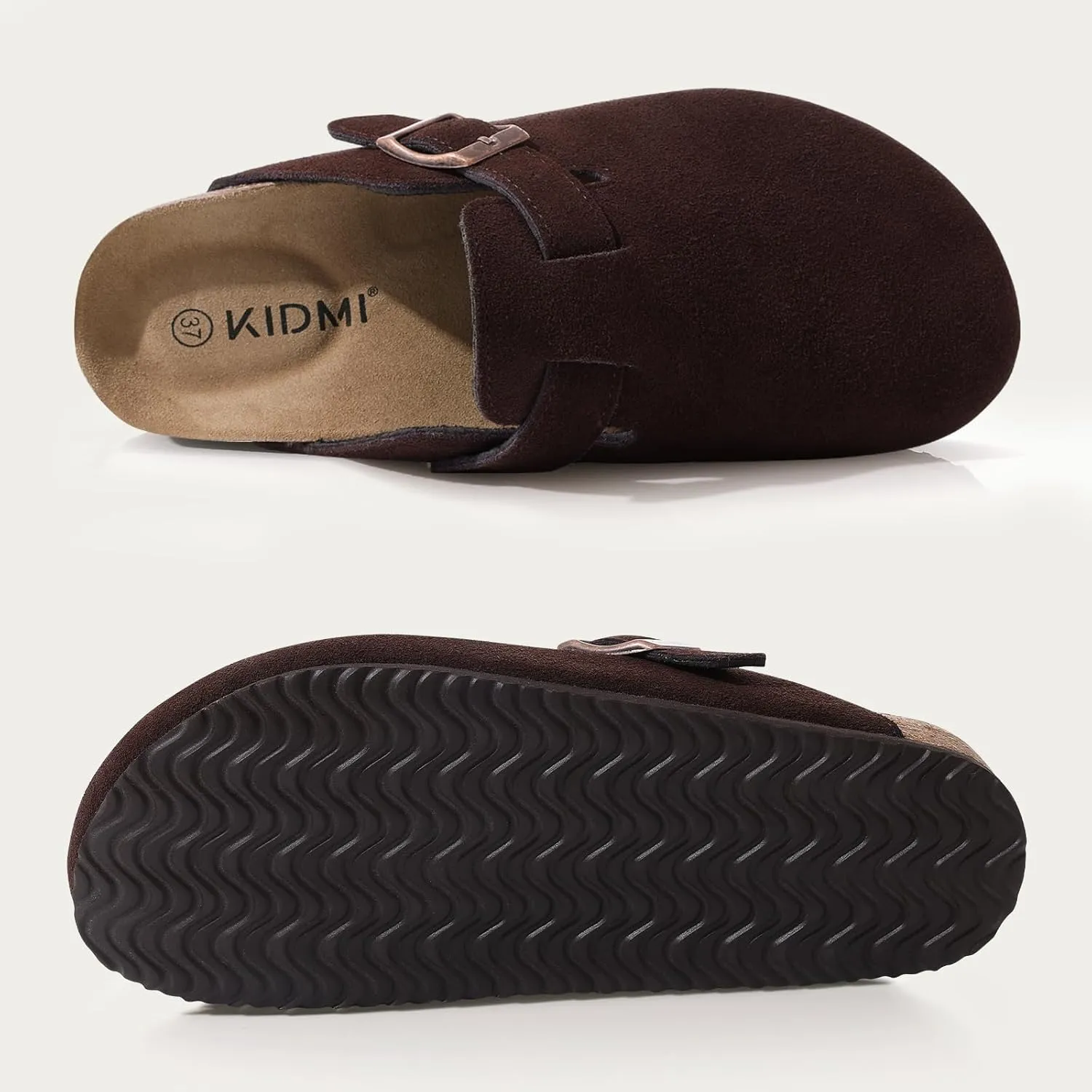 KIDMI Women's Suede Clogs Leather Mules Cork Footbed Sandals Potato Shoes with Arch Support