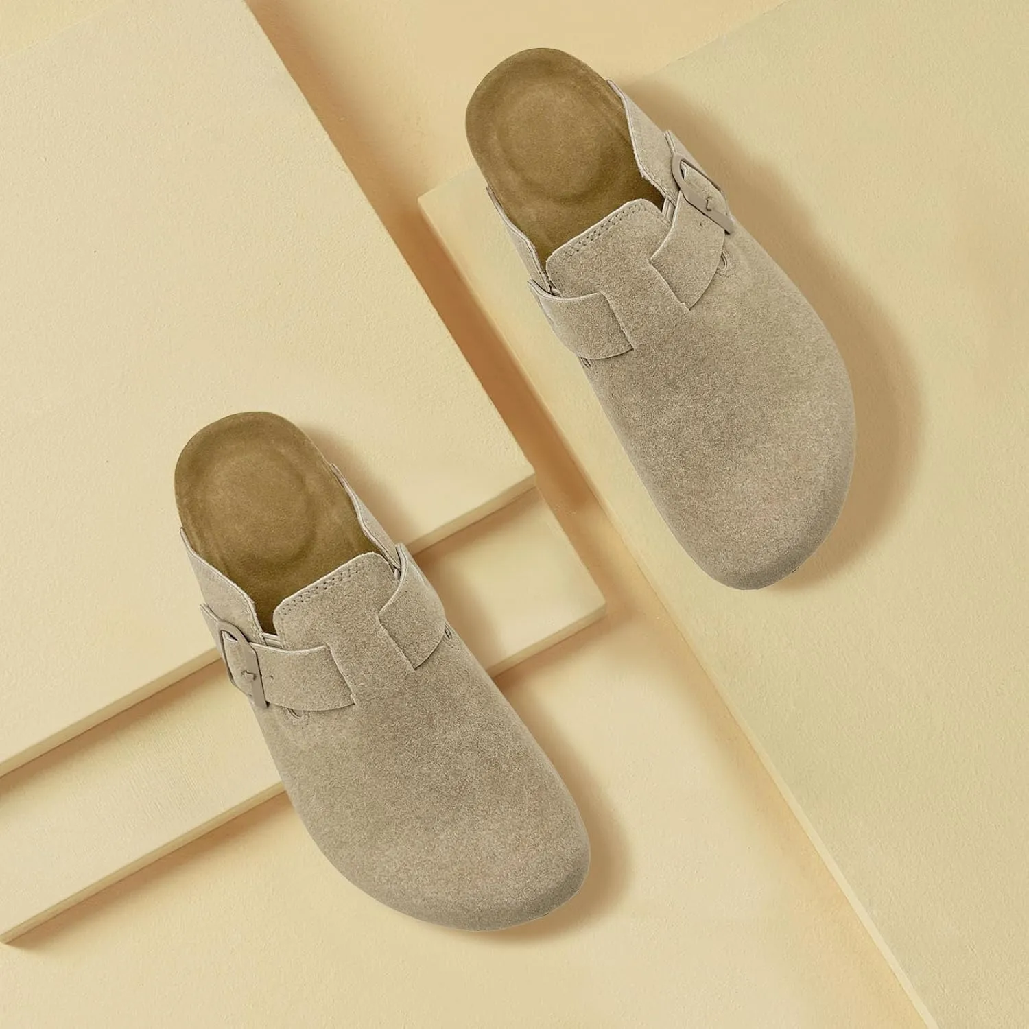 Kids Suede Clogs Boys Girls Sandals Cork Footbed Toddler Slip-on Slippers Indoor Outdoor Cute Sandals Classic Adjustable Buckle