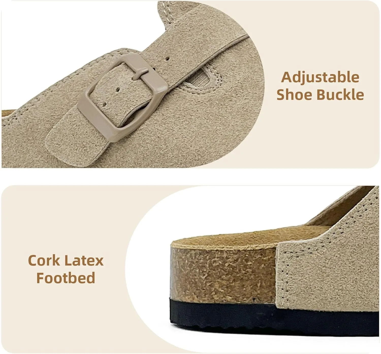 Kids Suede Clogs Boys Girls Sandals Cork Footbed Toddler Slip-on Slippers Indoor Outdoor Cute Sandals Classic Adjustable Buckle