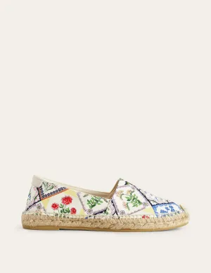 Klassische Espadrilles mit flacher Sohle-Naturweiß, Wilde Glockenblumen
