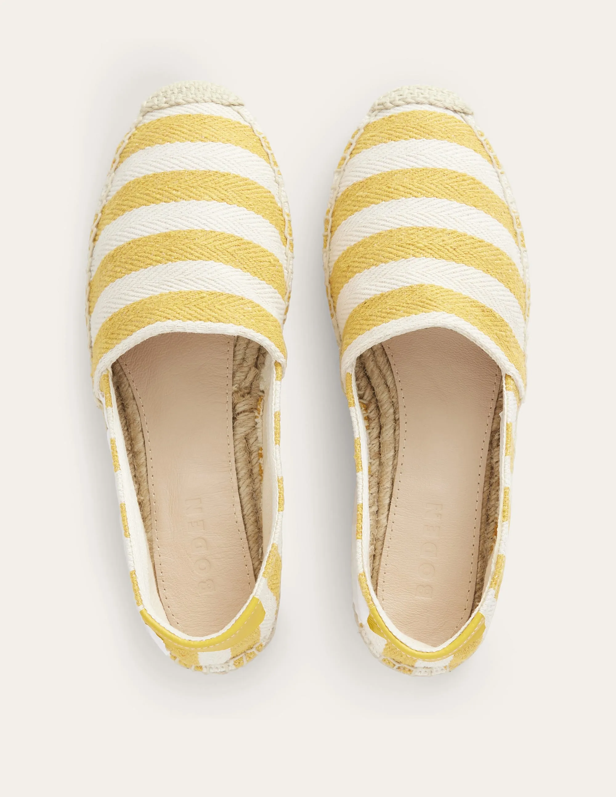 Klassische Espadrilles mit flacher Sohle-Ockergelb, Leinen/Gestreift
