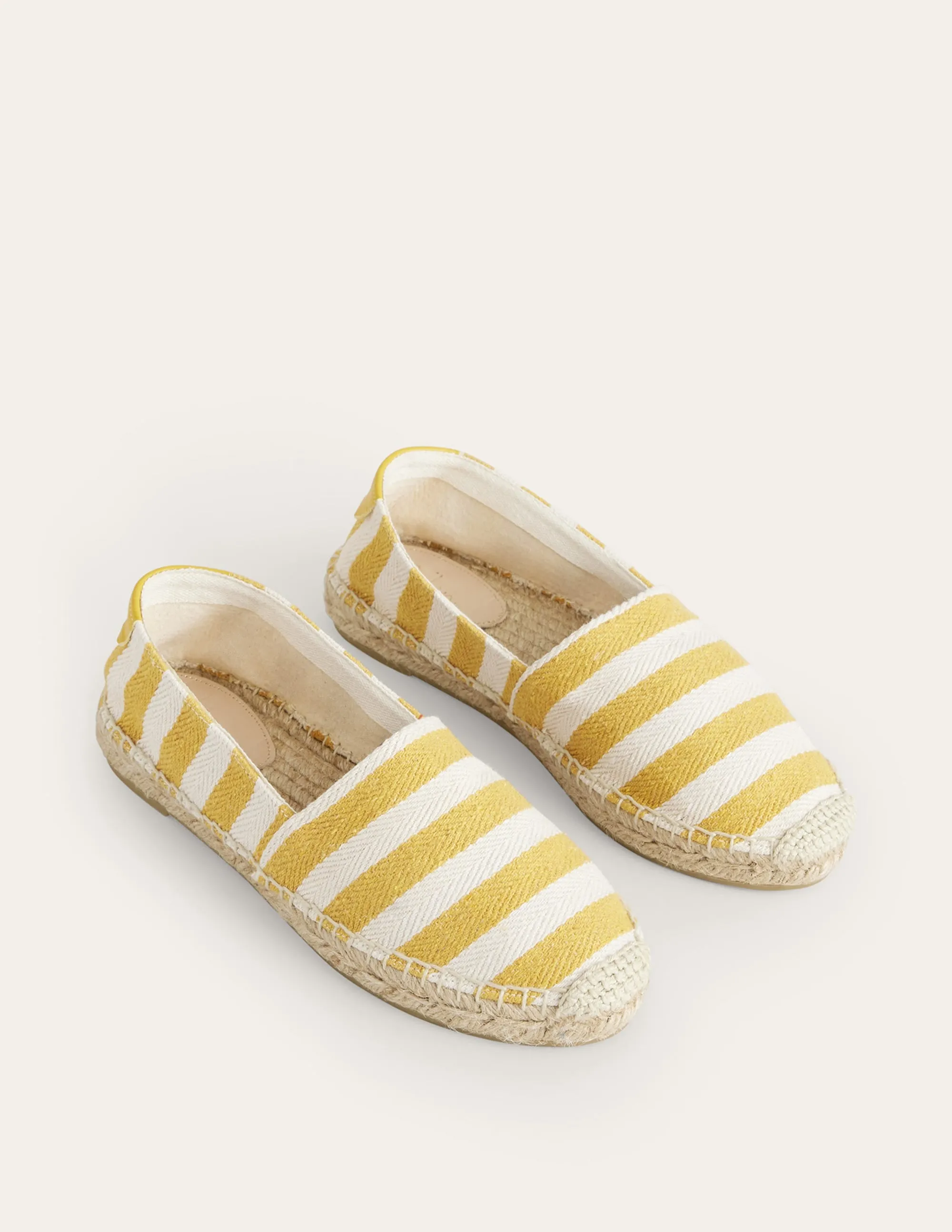 Klassische Espadrilles mit flacher Sohle-Ockergelb, Leinen/Gestreift