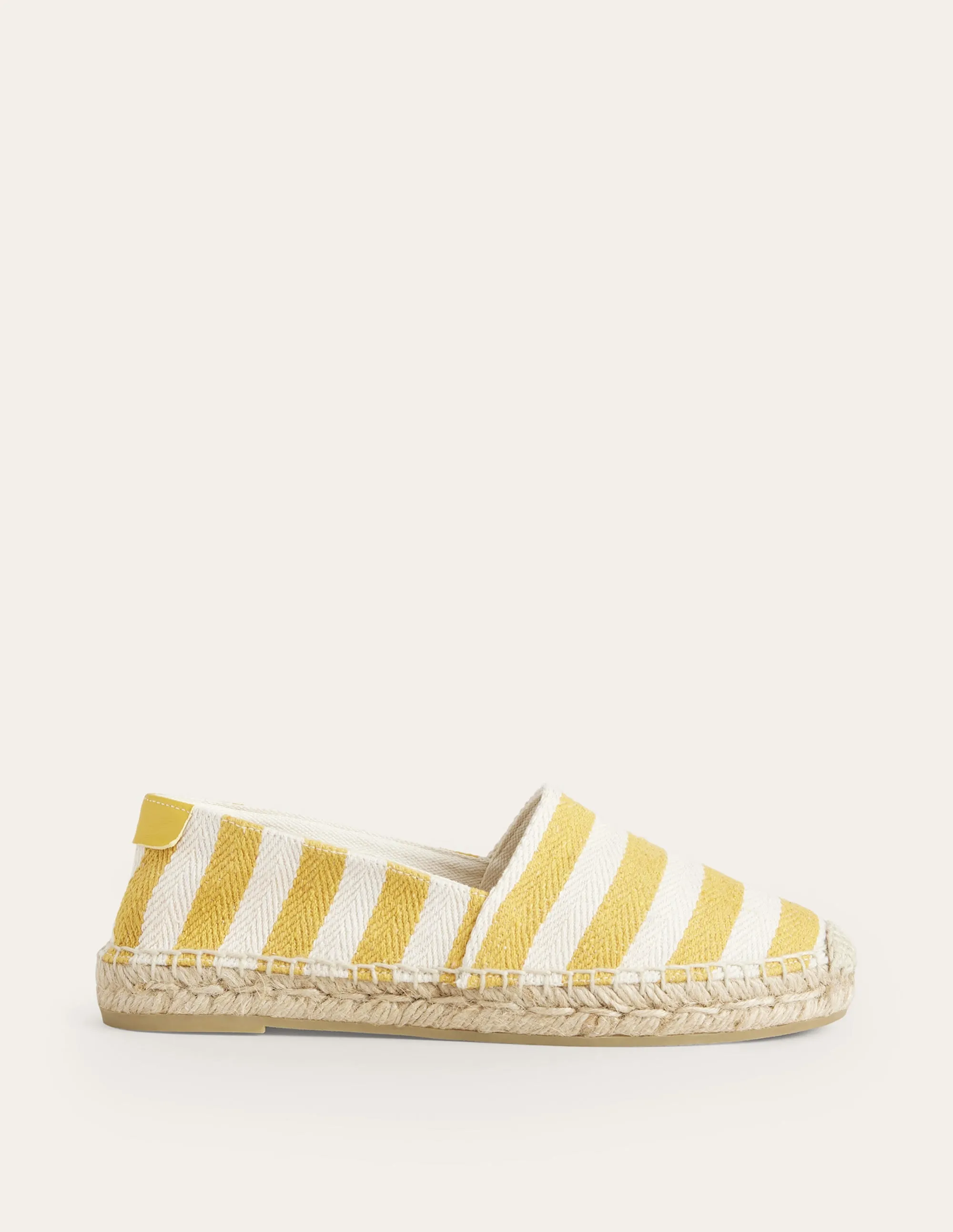 Klassische Espadrilles mit flacher Sohle-Ockergelb, Leinen/Gestreift