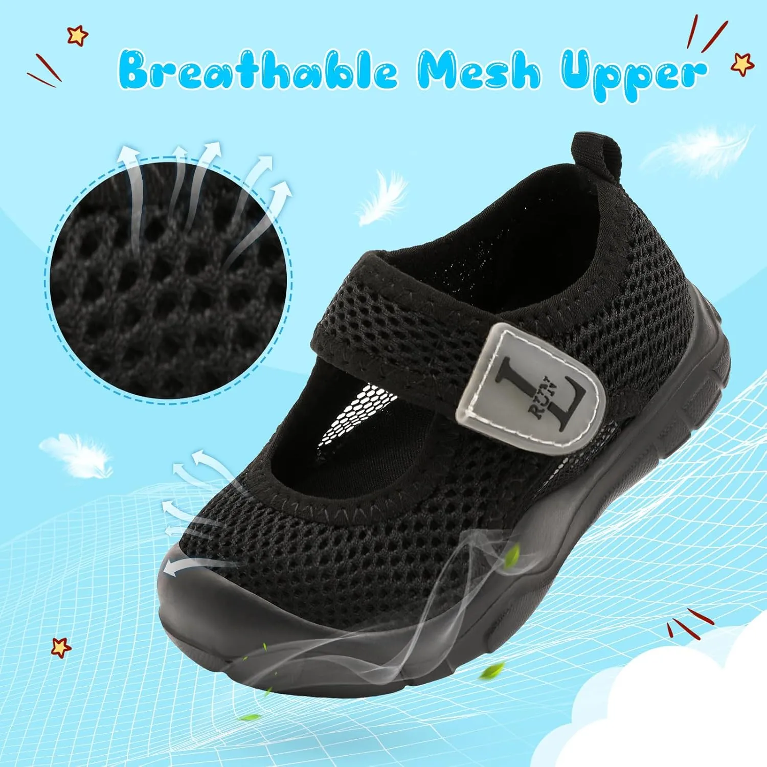L-RUN Toddler Sandals Summer Boys Girls Adjustable Kids Sandal with Hook Loop Closed-Toe Lightweight Outdoor Sport Sandals