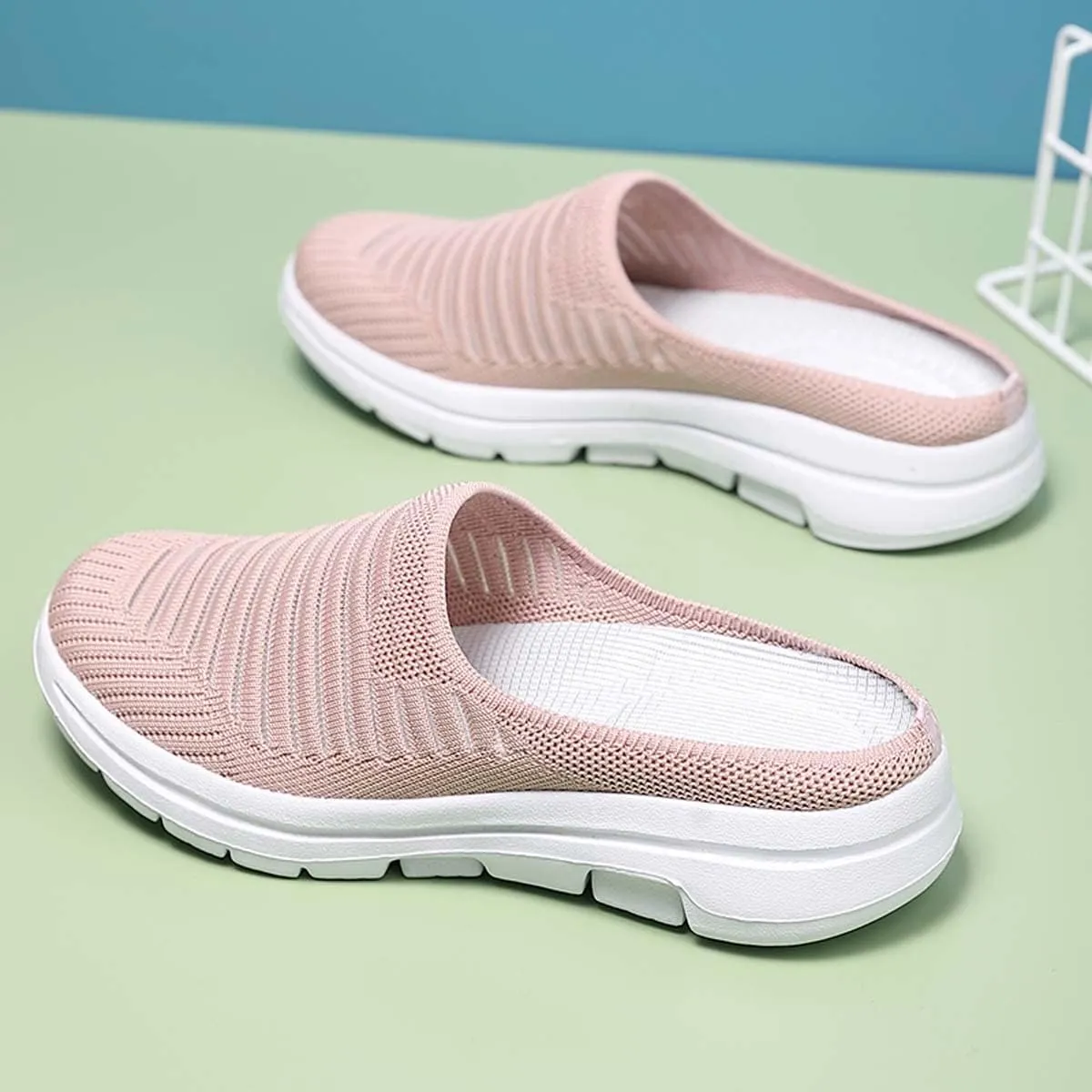 Ladies Lightweight Knitted Mesh Fabric Non-Slip Rubber Soles Garden Shoes Breathable Beach Shoes Clogs Mules Shoes