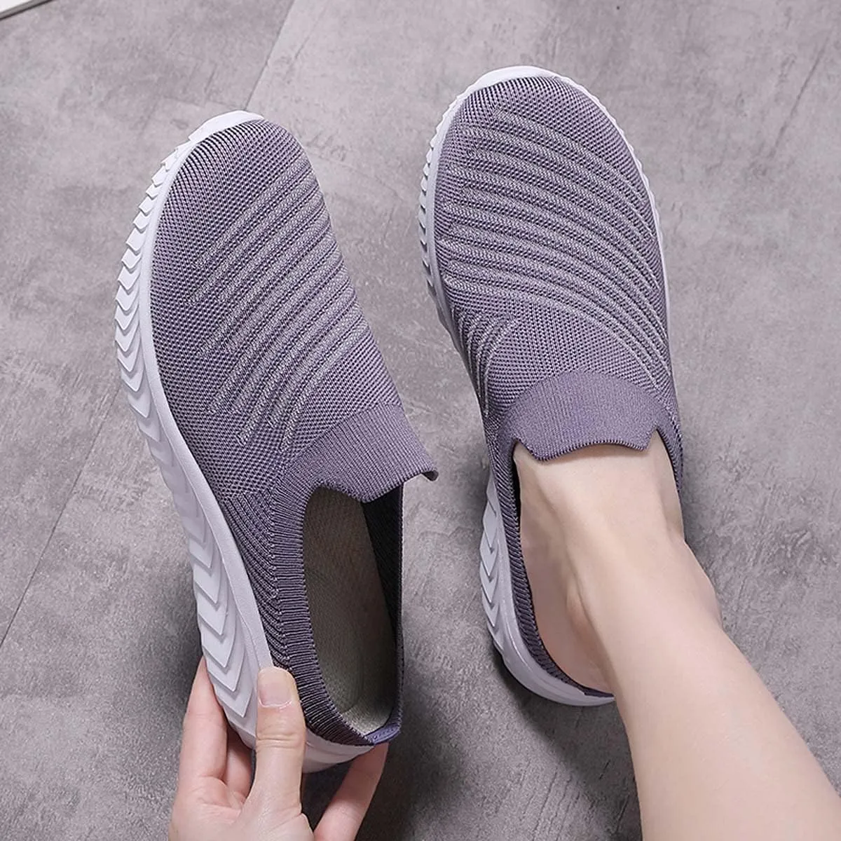 Ladies Lightweight Knitted Mesh Fabric Non-Slip Rubber Soles Garden Shoes Breathable Beach Shoes Clogs Mules Shoes