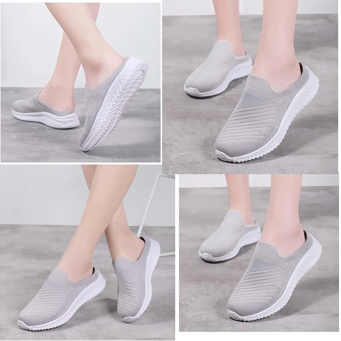 Ladies Lightweight Knitted Mesh Fabric Non-Slip Rubber Soles Garden Shoes Breathable Beach Shoes Clogs Mules Shoes