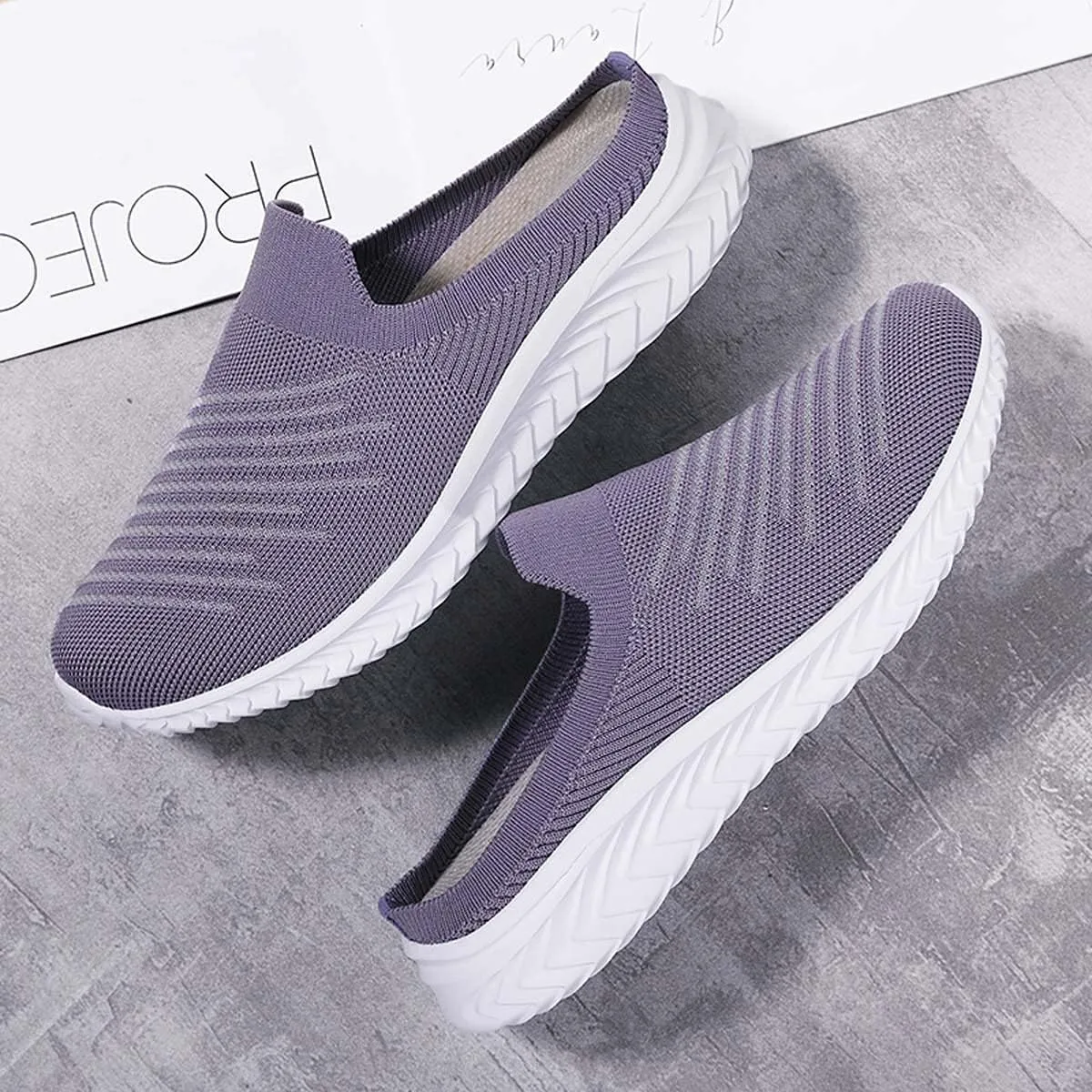 Ladies Lightweight Knitted Mesh Fabric Non-Slip Rubber Soles Garden Shoes Breathable Beach Shoes Clogs Mules Shoes