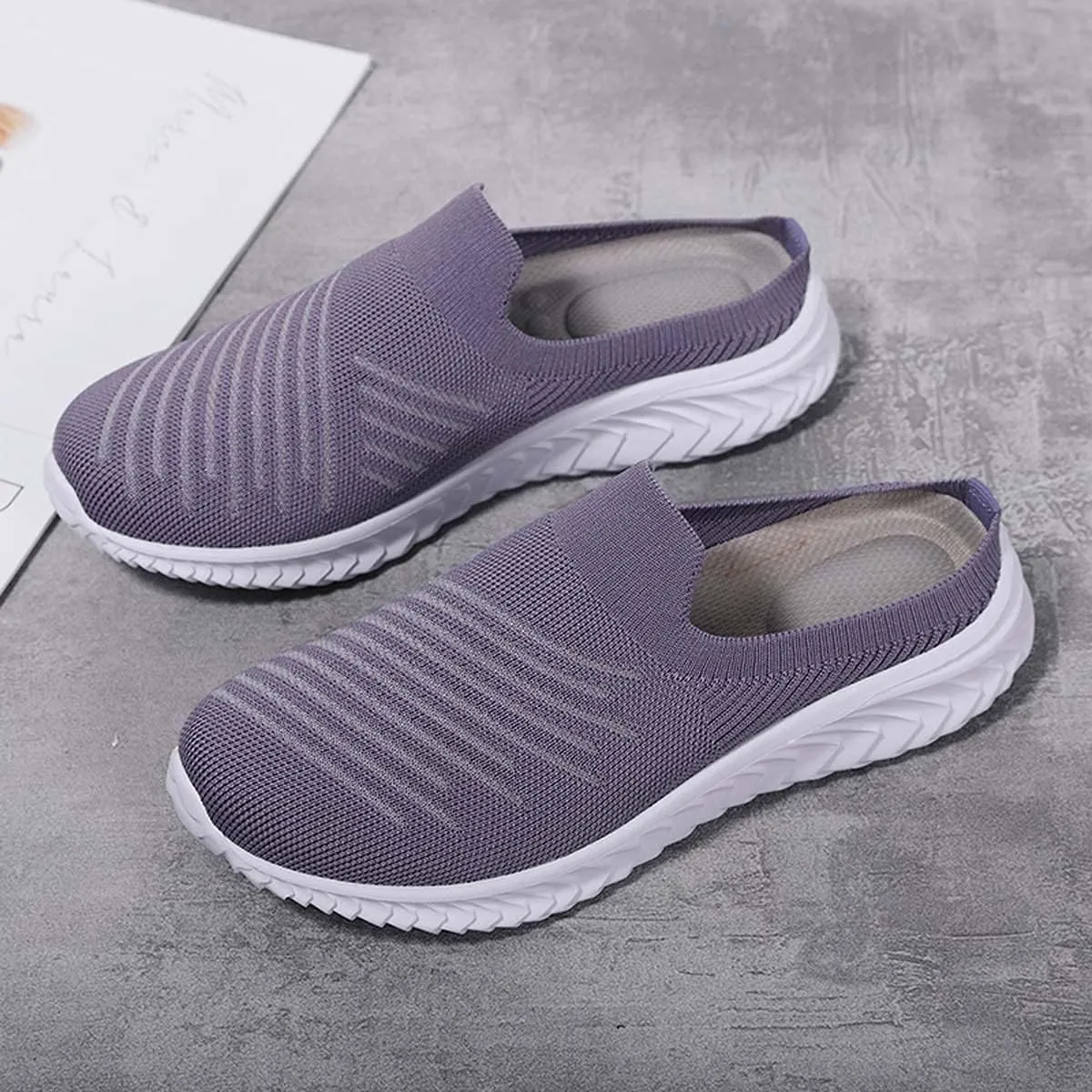 Ladies Lightweight Knitted Mesh Fabric Non-Slip Rubber Soles Garden Shoes Breathable Beach Shoes Clogs Mules Shoes