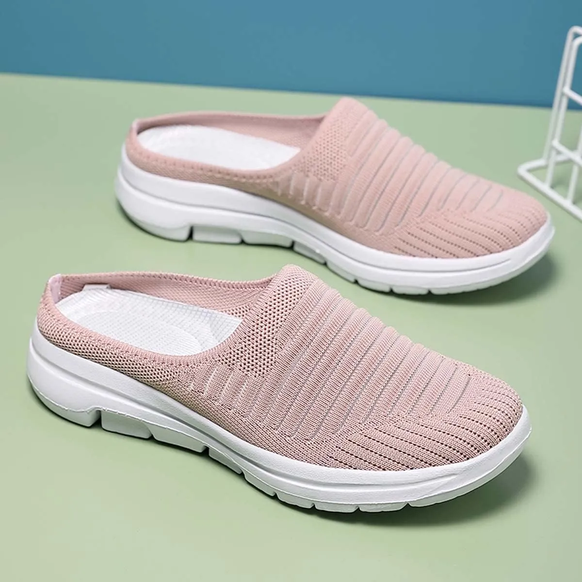 Ladies Lightweight Knitted Mesh Fabric Non-Slip Rubber Soles Garden Shoes Breathable Beach Shoes Clogs Mules Shoes