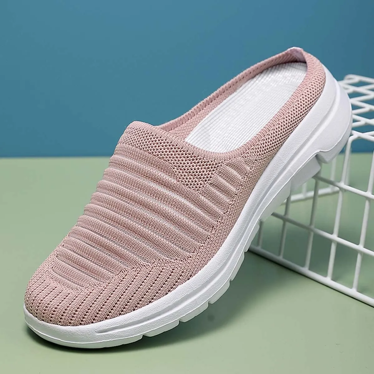 Ladies Lightweight Knitted Mesh Fabric Non-Slip Rubber Soles Garden Shoes Breathable Beach Shoes Clogs Mules Shoes