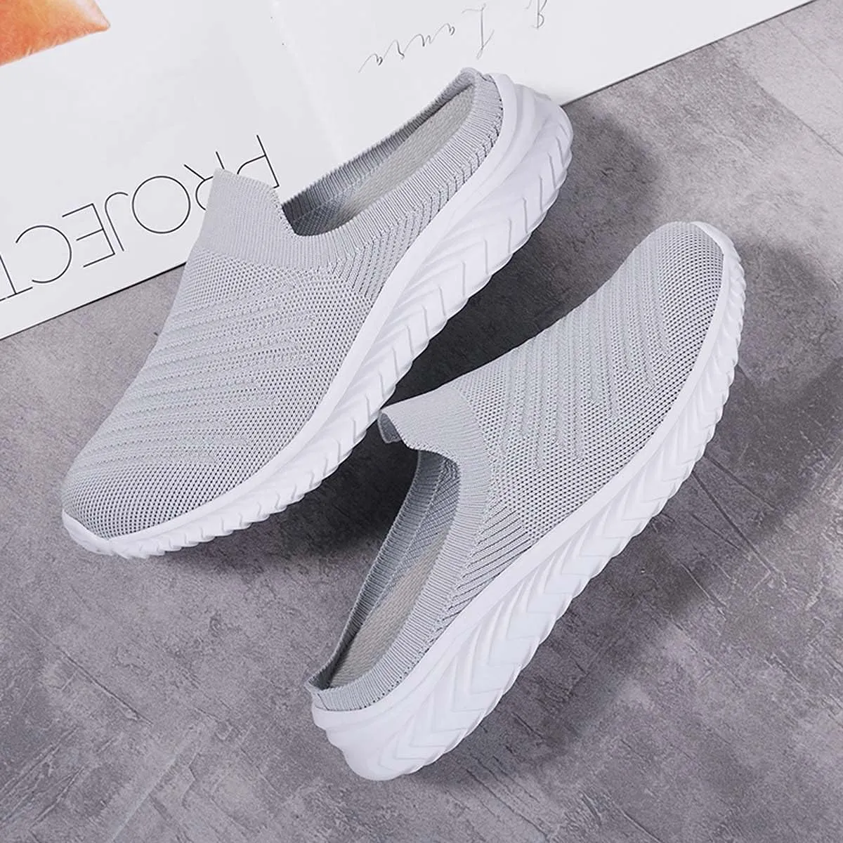 Ladies Lightweight Knitted Mesh Fabric Non-Slip Rubber Soles Garden Shoes Breathable Beach Shoes Clogs Mules Shoes