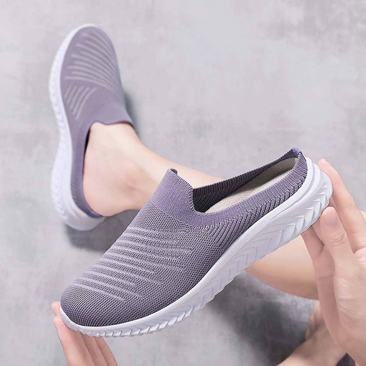 Ladies Lightweight Knitted Mesh Fabric Non-Slip Rubber Soles Garden Shoes Breathable Beach Shoes Clogs Mules Shoes