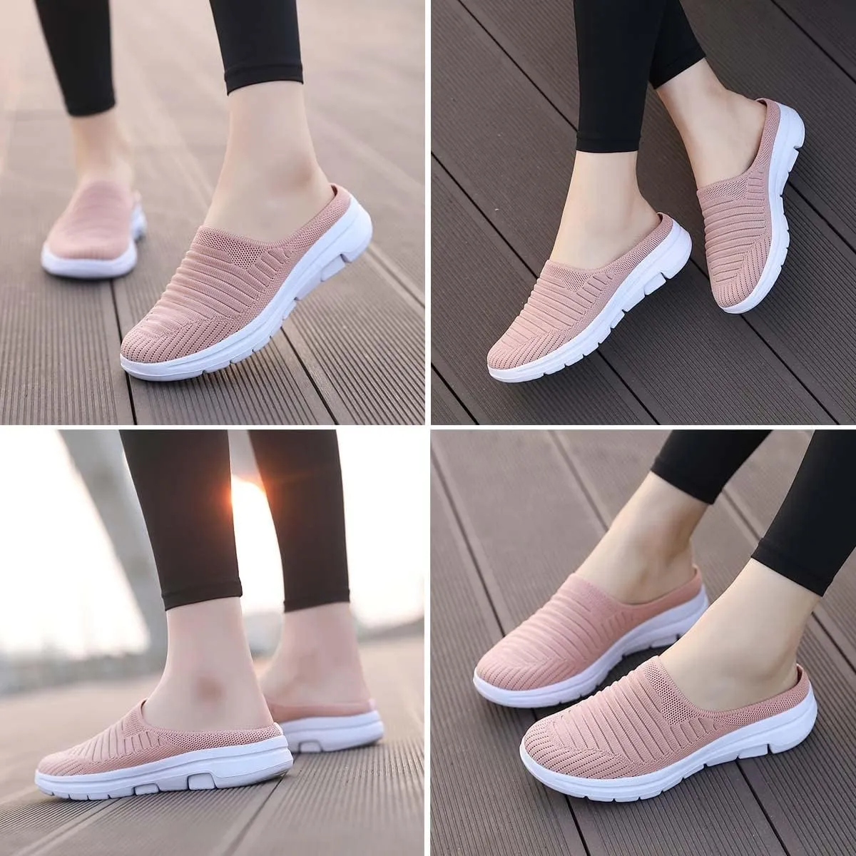 Ladies Lightweight Knitted Mesh Fabric Non-Slip Rubber Soles Garden Shoes Breathable Beach Shoes Clogs Mules Shoes
