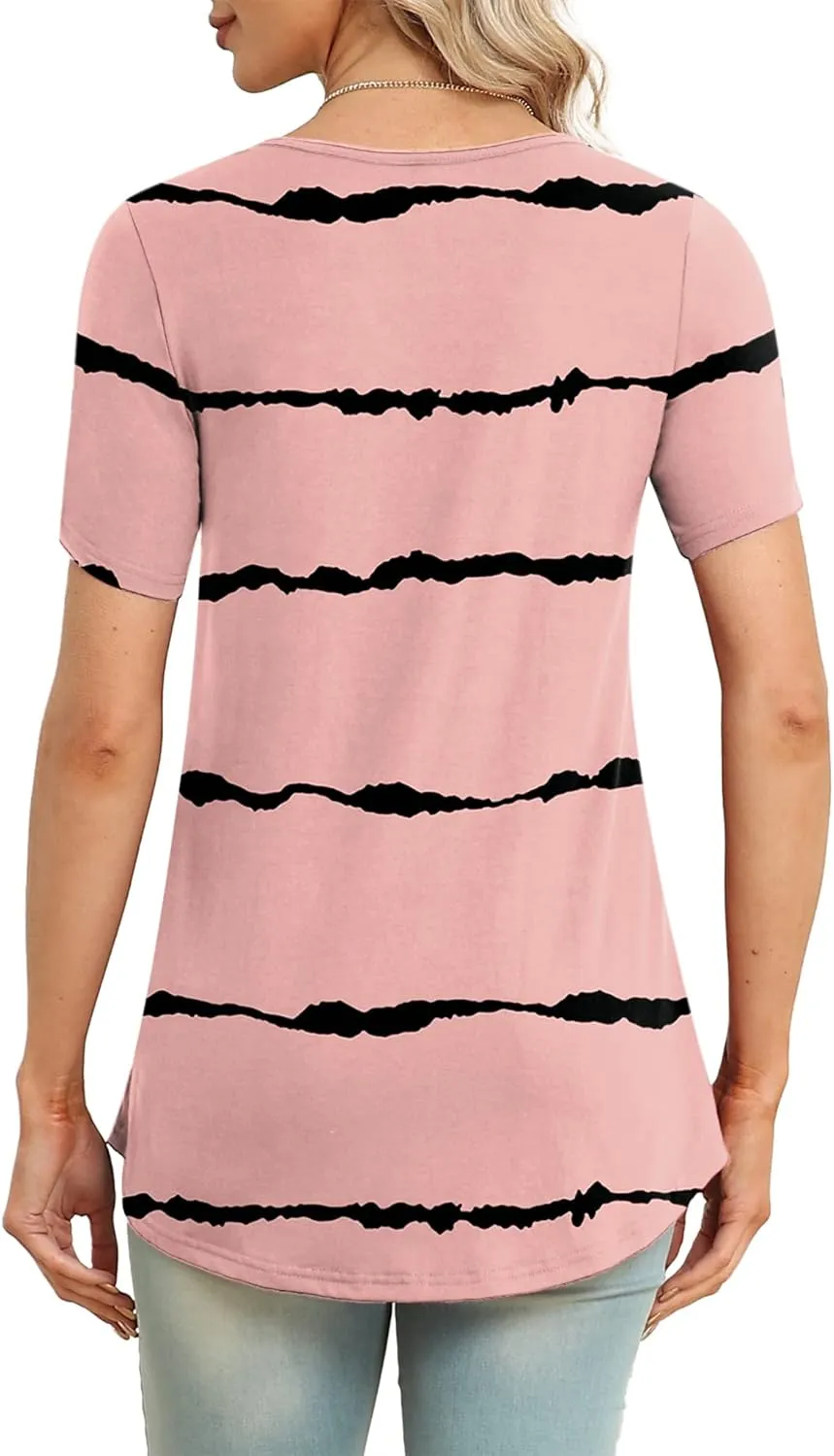 LAOLASI Womens Summer Tunic Tops 2025 V Neck Short Sleeve Shirt Casual Tee Flowy Blouse S-3XL