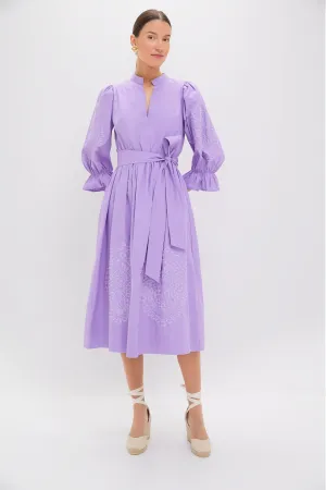 Lavender Embroidery Dowling Midi Dress