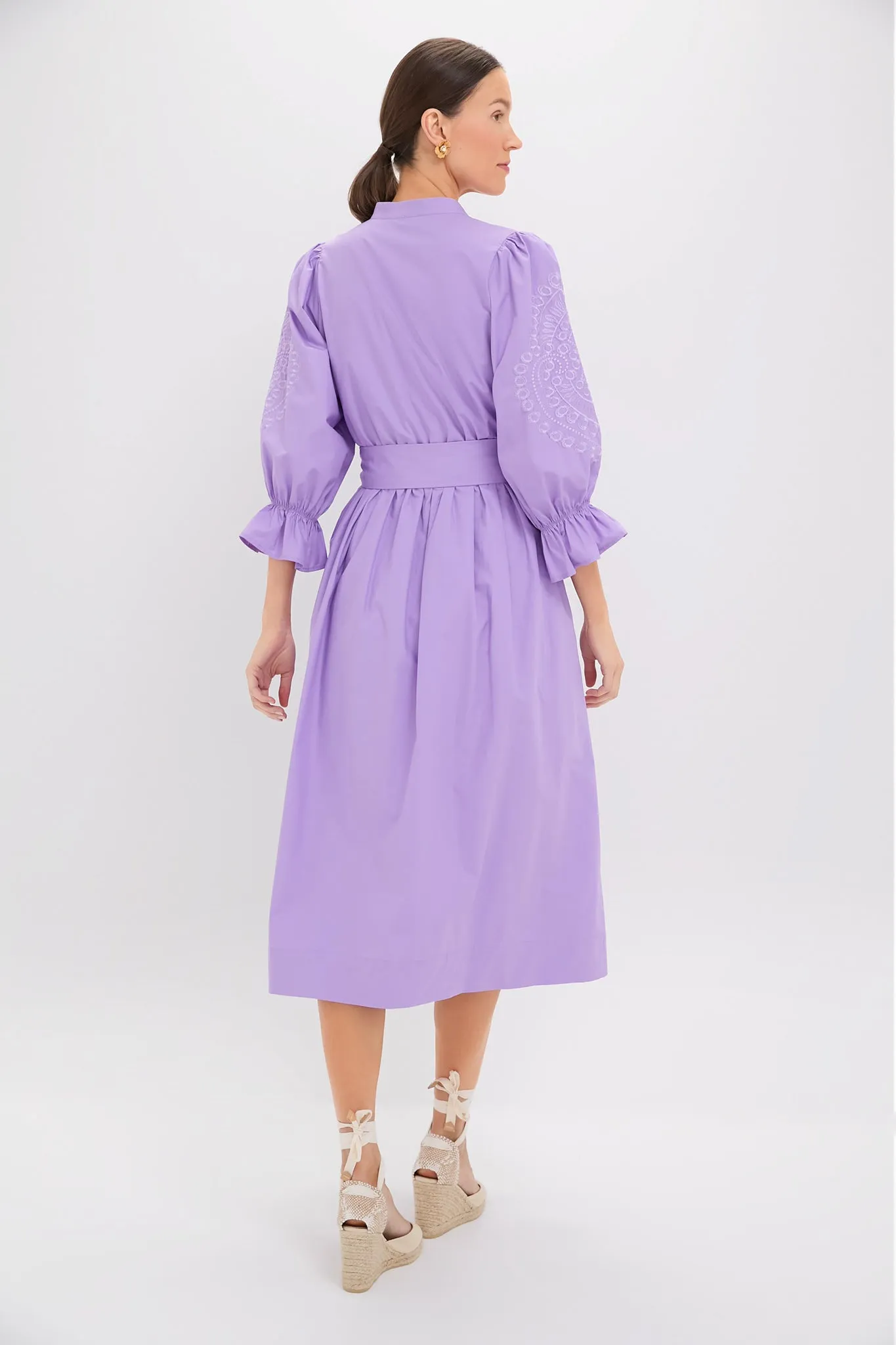 Lavender Embroidery Dowling Midi Dress