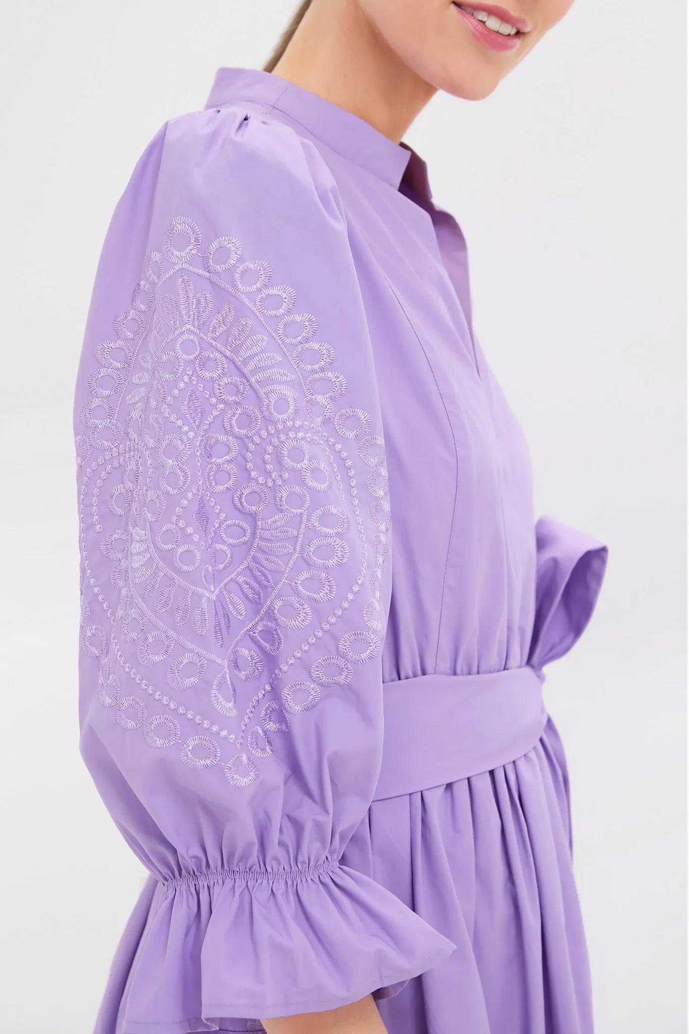 Lavender Embroidery Dowling Midi Dress