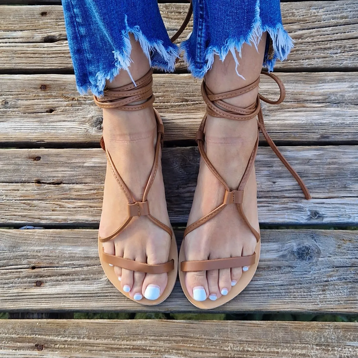 Leather Greek tie up sandals, Lace Up Leather Sandals for Women, Barefoot Sandals, Gladiator Sandals, Summer Shoes, Bridesmaid Gift, Handmade flats, Beach shoes (US 8, Brown)… (7 US, Brown)