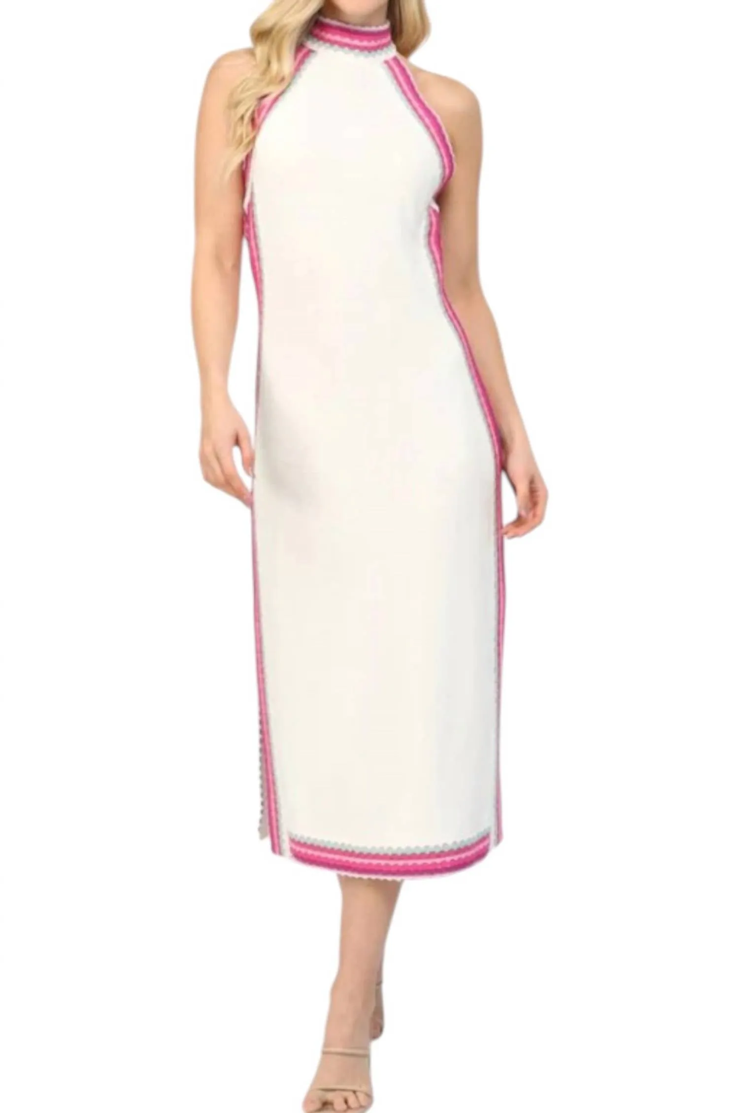 Lexi Halter Knit Dress In Off White Multi