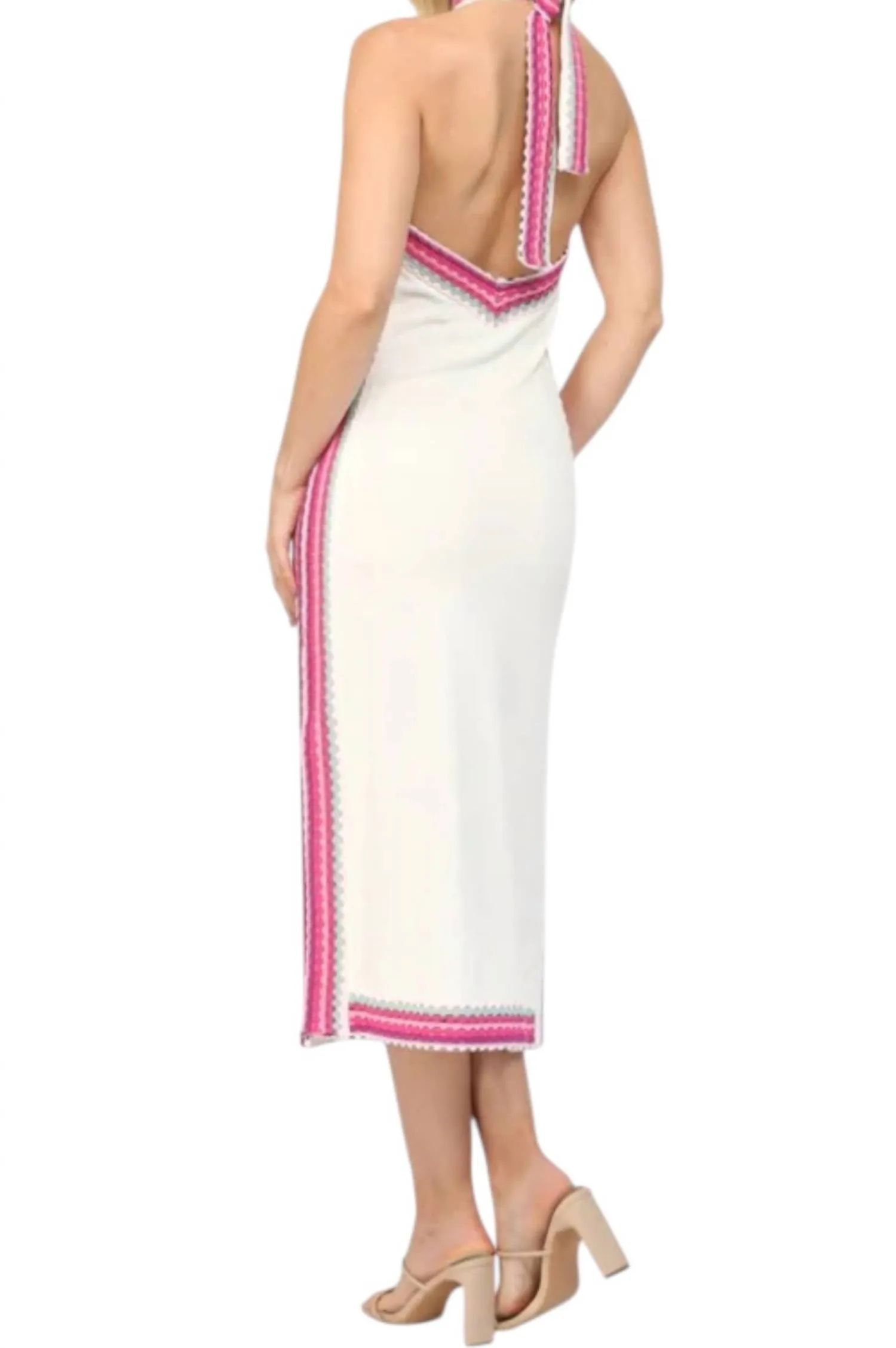 Lexi Halter Knit Dress In Off White Multi