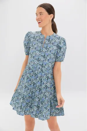 Light Blue Ditsy Floral Zip Front Ellie Mini Dress