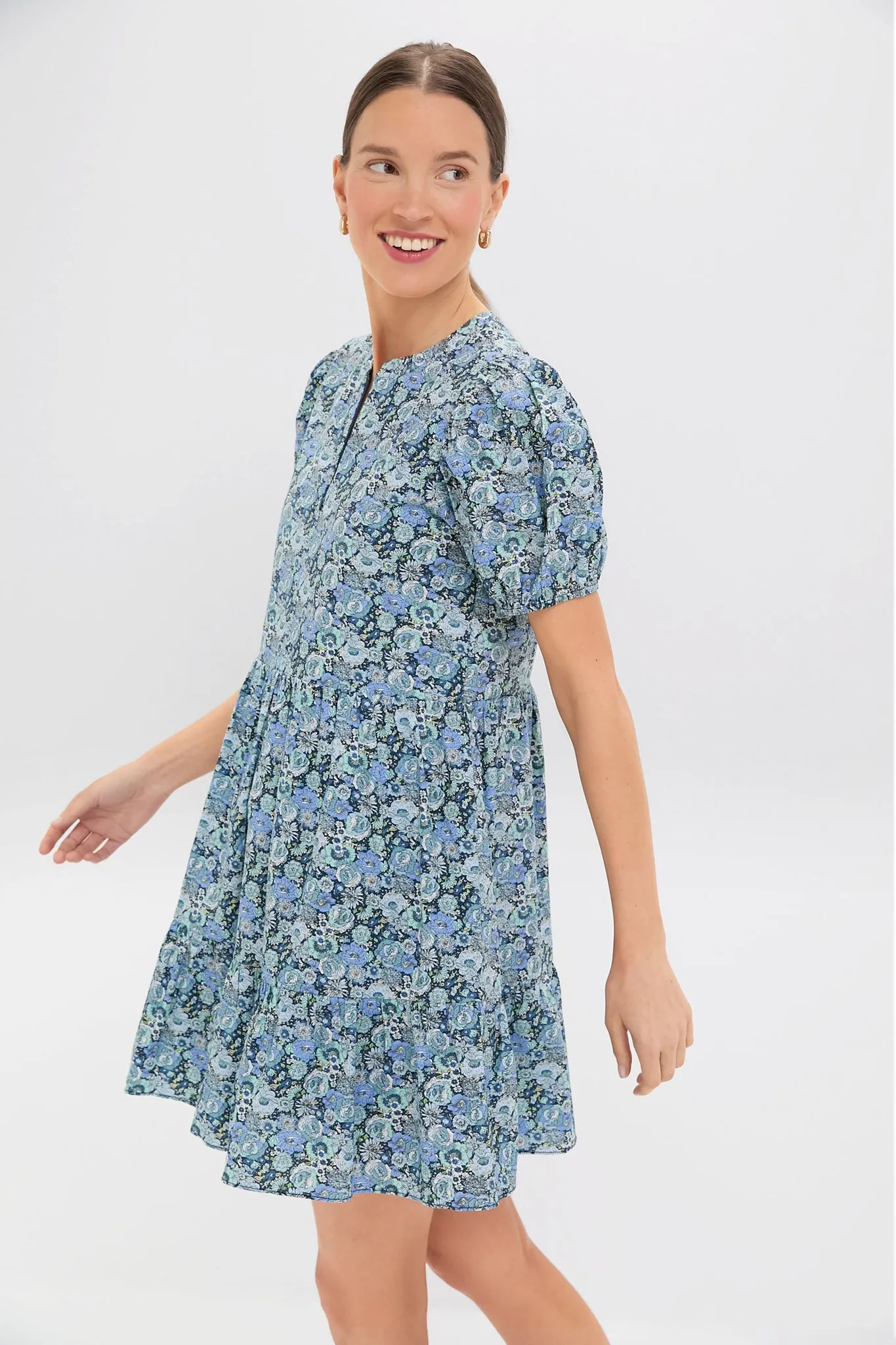 Light Blue Ditsy Floral Zip Front Ellie Mini Dress