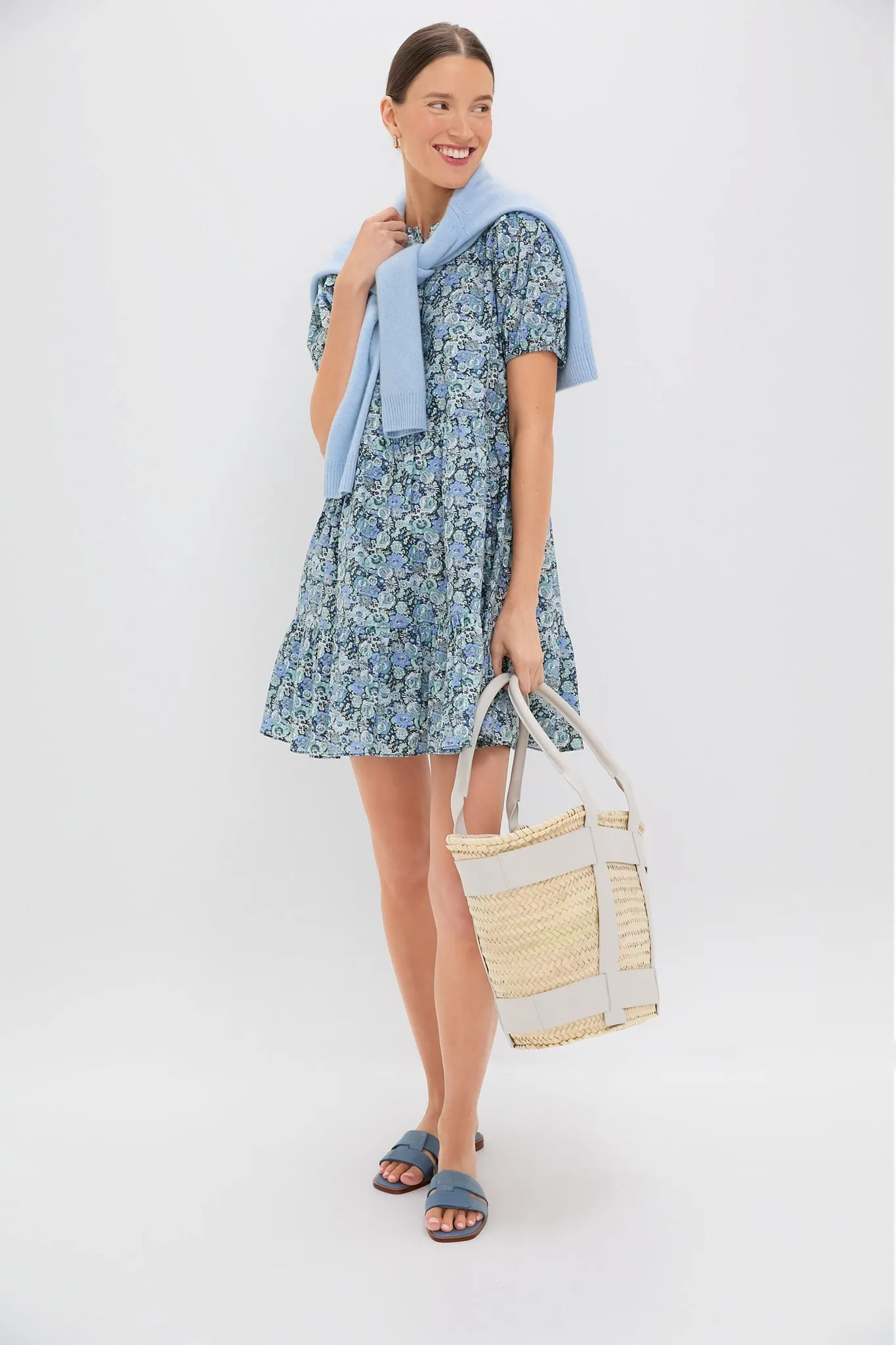 Light Blue Ditsy Floral Zip Front Ellie Mini Dress