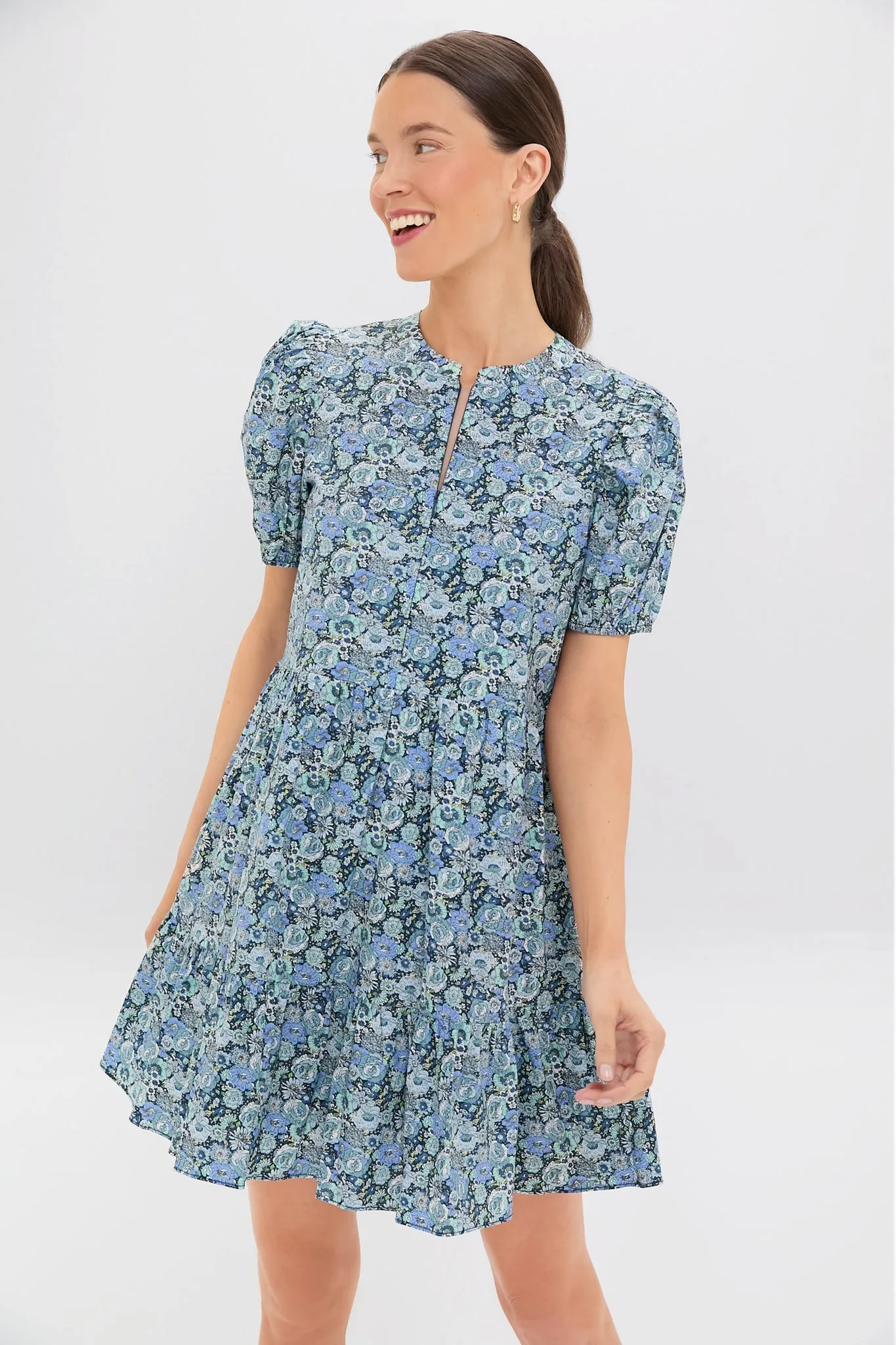 Light Blue Ditsy Floral Zip Front Ellie Mini Dress