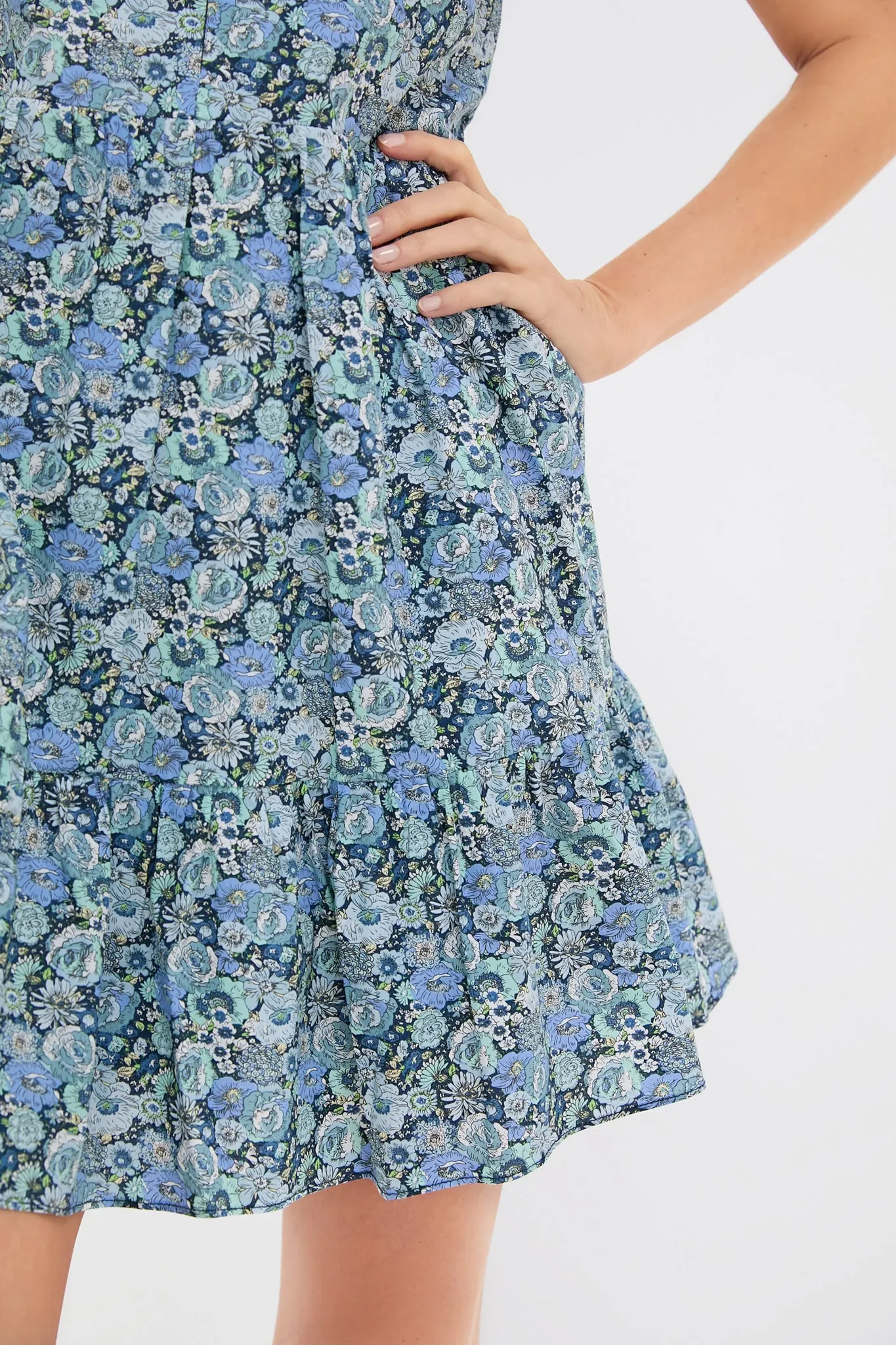 Light Blue Ditsy Floral Zip Front Ellie Mini Dress