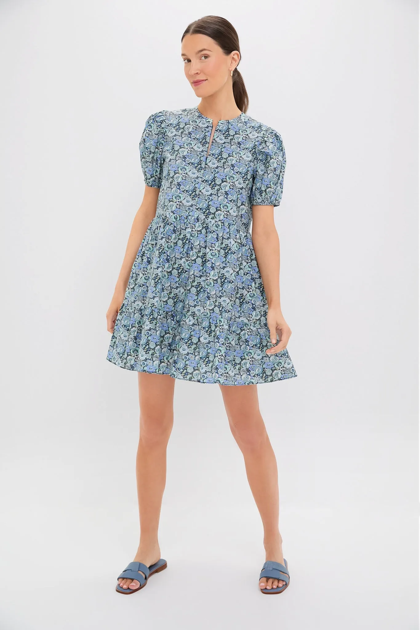 Light Blue Ditsy Floral Zip Front Ellie Mini Dress