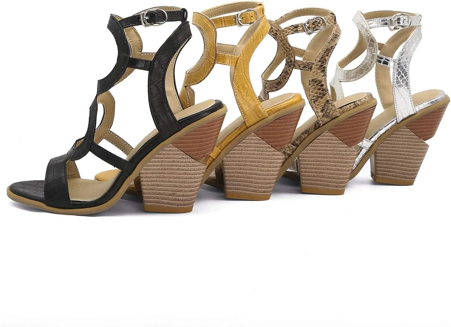 LYYSKY Womens Fashion Wedge High Heels Buckle Ankle Strap Slingback Sandals Open Toe Snakeskin Summer Shoes