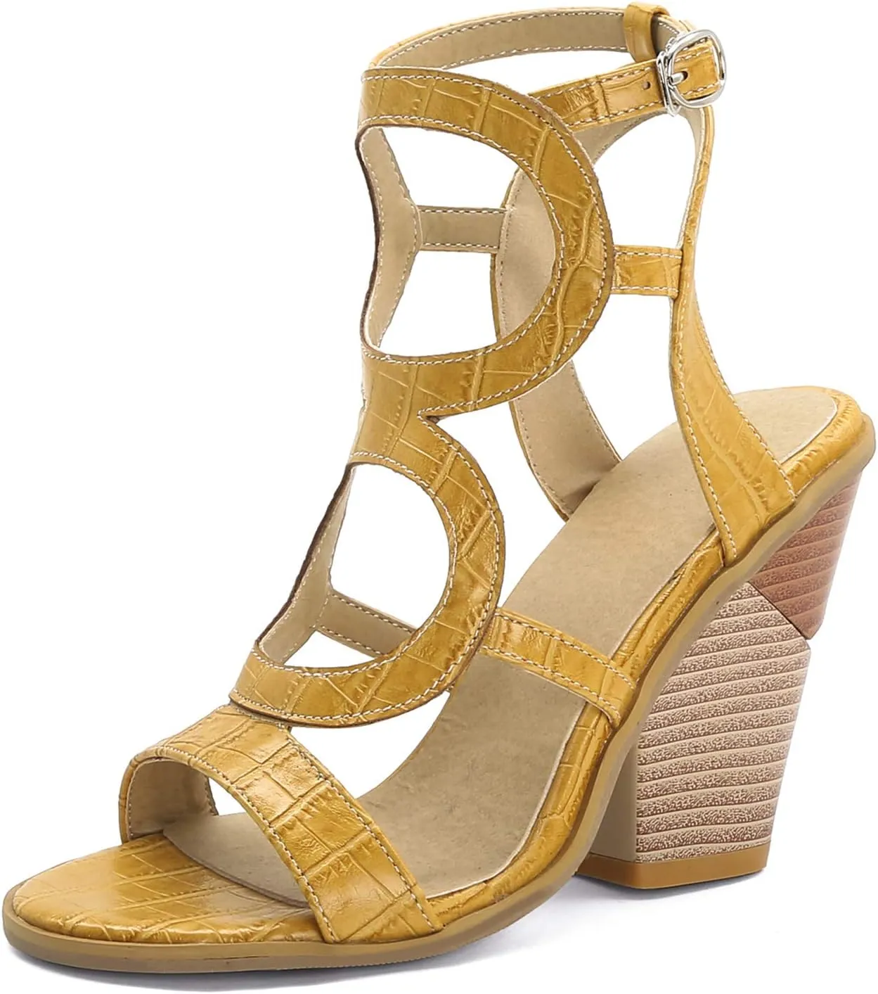 LYYSKY Womens Fashion Wedge High Heels Buckle Ankle Strap Slingback Sandals Open Toe Snakeskin Summer Shoes
