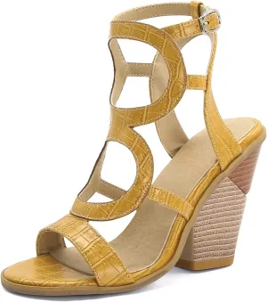 LYYSKY Womens Fashion Wedge High Heels Buckle Ankle Strap Slingback Sandals Open Toe Snakeskin Summer Shoes