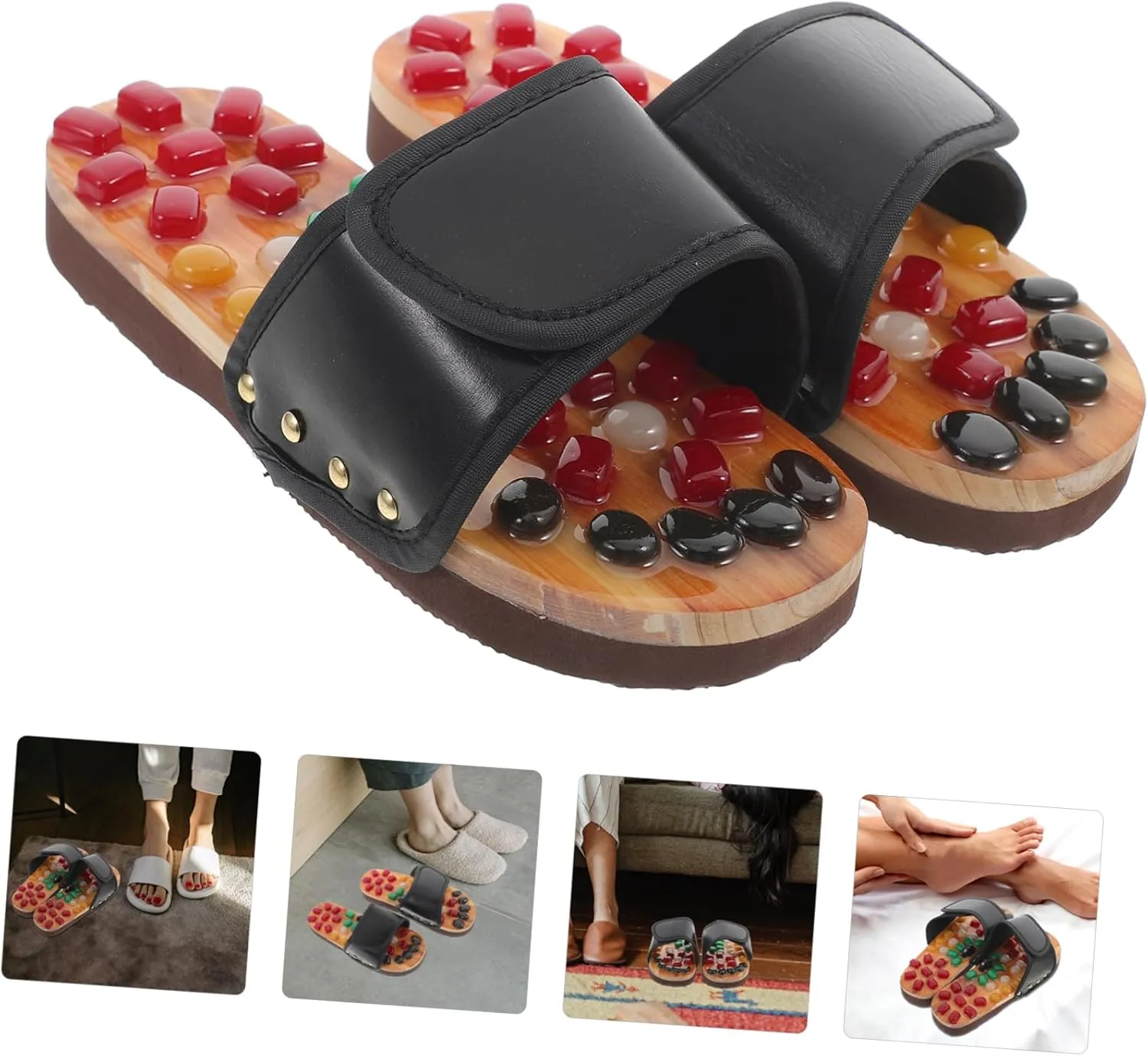 Massage Sandals Women Foot Cobblestone Massage Slippers Natural Jade Foot Spa Size 35-36