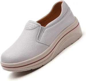 MEBAMY Women's Leather Soft Slip-On Loafers,Round Toe Platform Casual Sneakers,Non-Slip Heighten Low Top Comfortable Walking Loafers Black