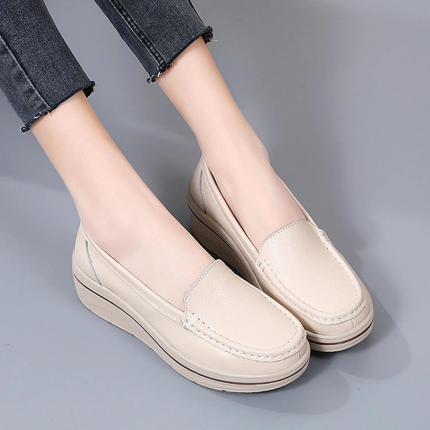 MEBAMY Women's Thick Sole Slip-On Loafers Comfortable Arch Support Casual Thick-Soled Casual Shoes Non-Slip Low-Top Loafers Shoes for Women Black