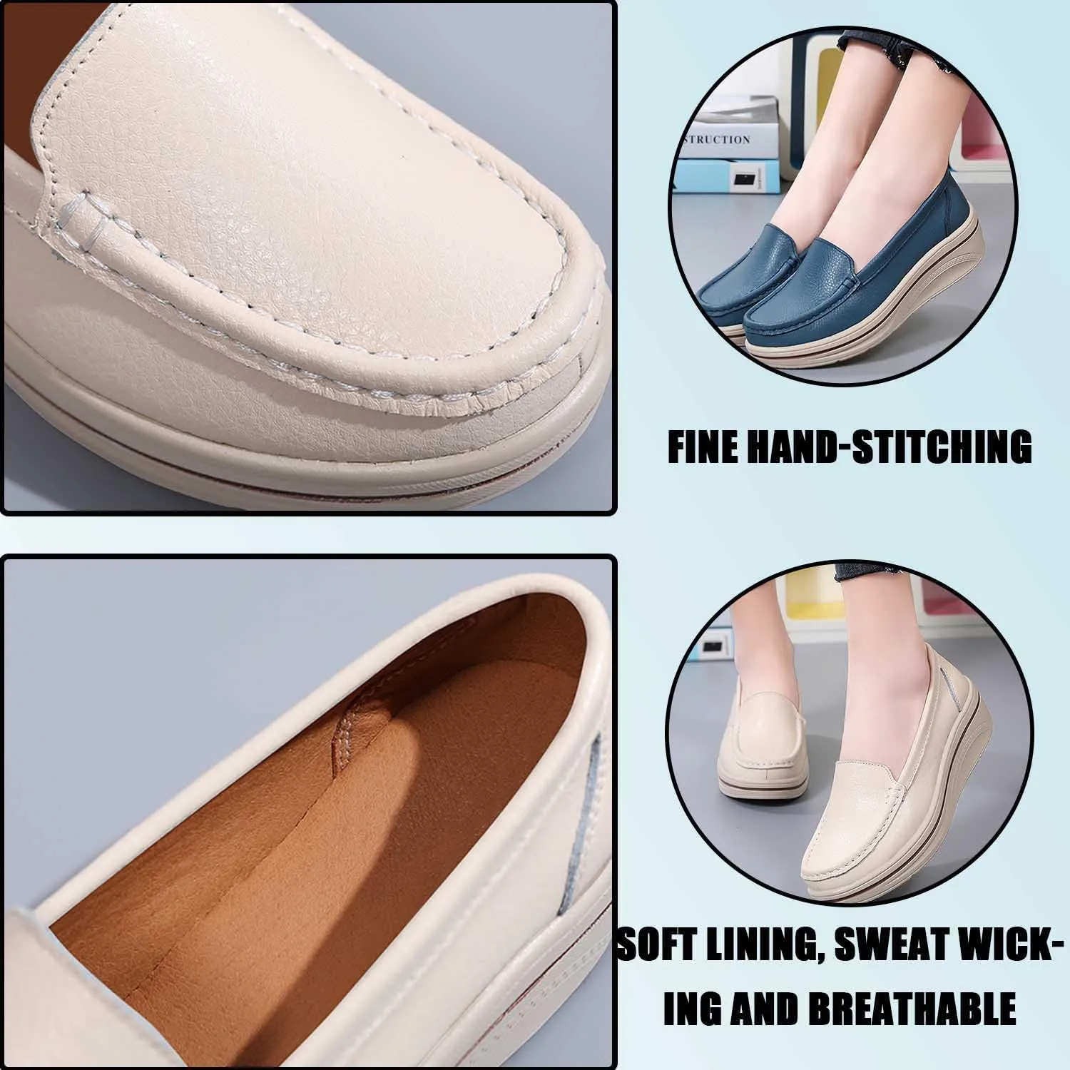 MEBAMY Women's Thick Sole Slip-On Loafers Comfortable Arch Support Casual Thick-Soled Casual Shoes Non-Slip Low-Top Loafers Shoes for Women Black