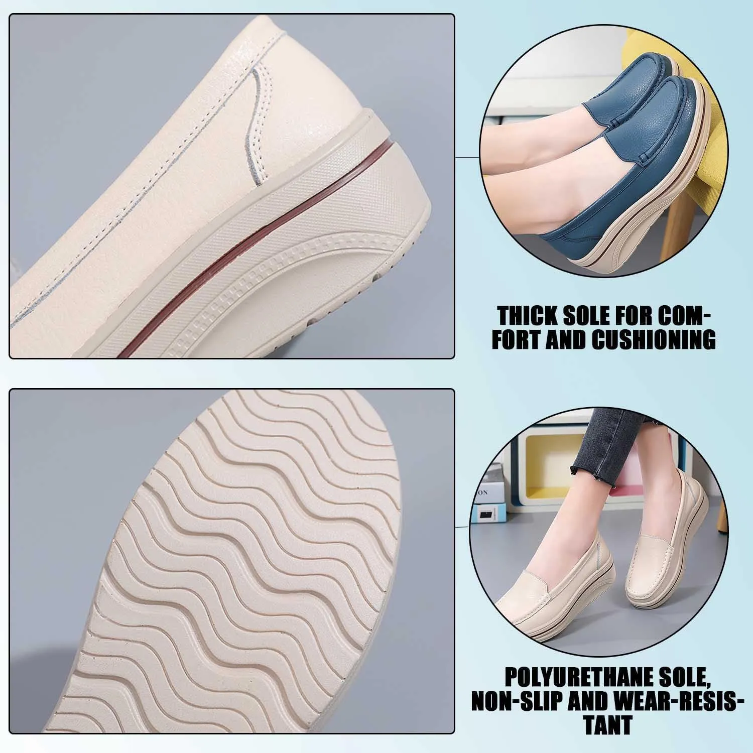 MEBAMY Women's Thick Sole Slip-On Loafers Comfortable Arch Support Casual Thick-Soled Casual Shoes Non-Slip Low-Top Loafers Shoes for Women Black