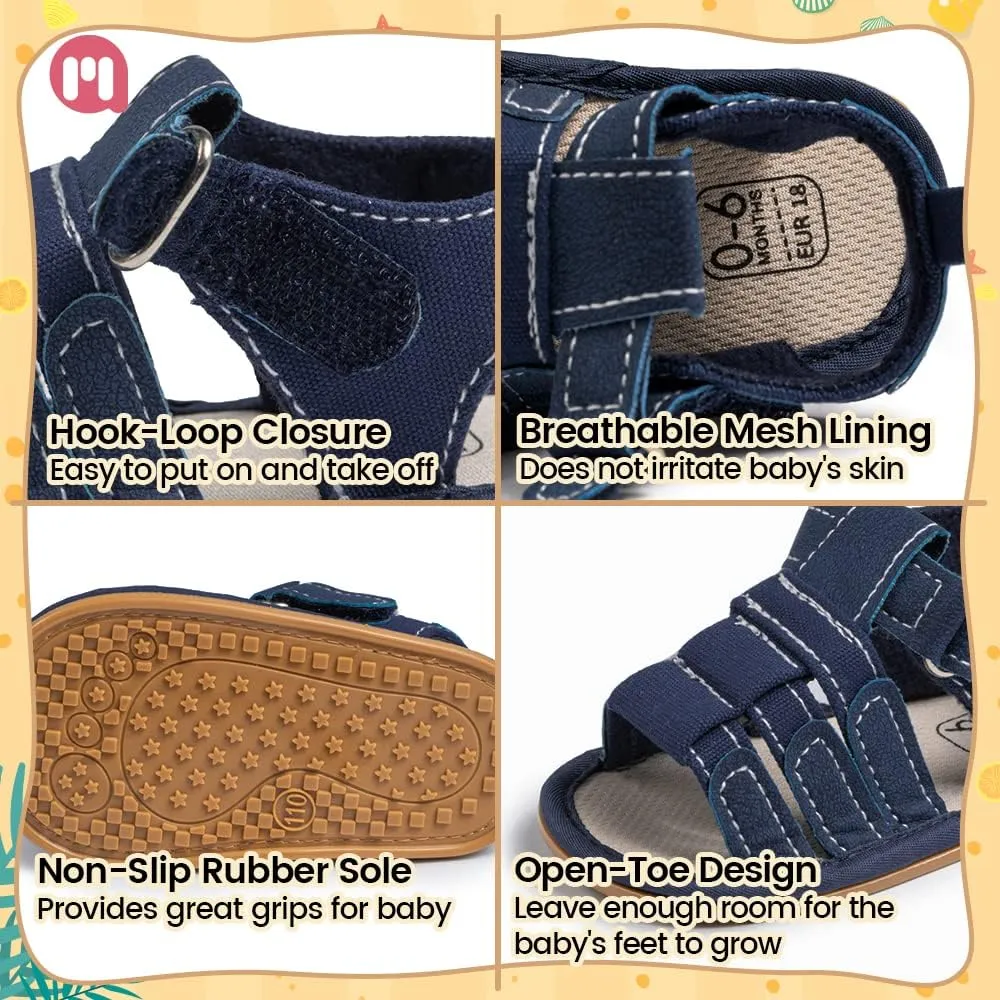Meckior Baby Infant Boy Girl Sandals Newborn Non-Slip Soft Rubber Sole Sandals for Baby Boys Open-Toe Outdoor Casual Summer First Walkers Shoes