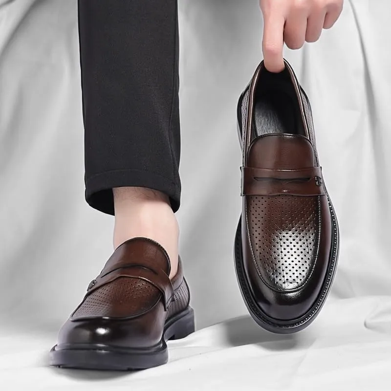 Men Formal Casual Business Wedding Work Loafers Retro Comfortable Leather Dress Shoes Slip On Pointed Toe Derby Dress Shoes for Men