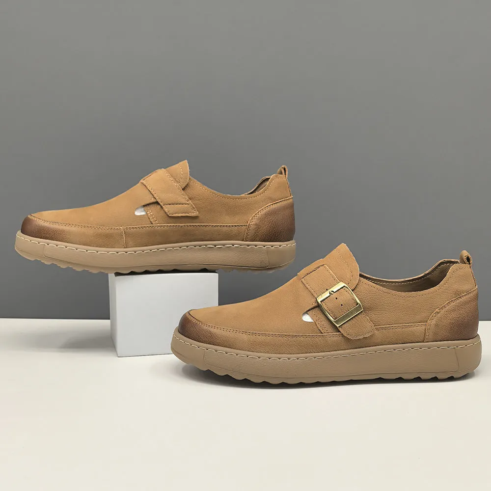 Men Retro Plain Leather Flat Casual Loafers
