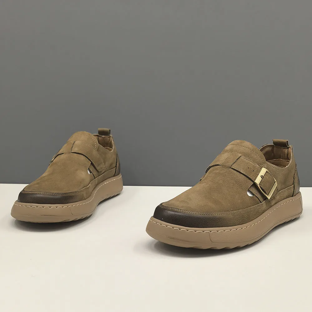 Men Retro Plain Leather Flat Casual Loafers