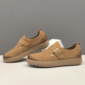 Men Retro Plain Leather Flat Casual Loafers