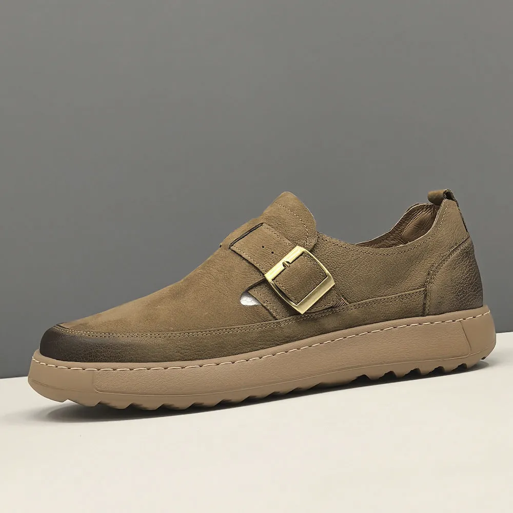 Men Retro Plain Leather Flat Casual Loafers