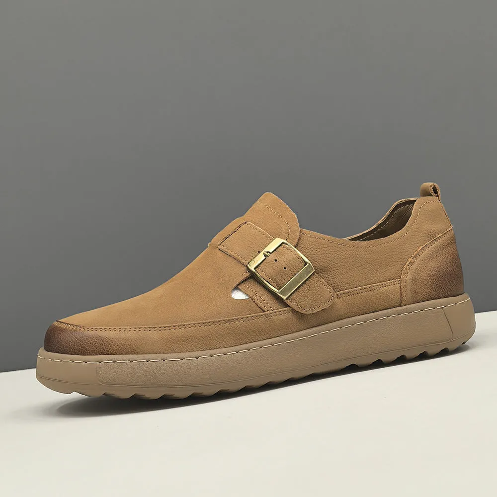 Men Retro Plain Leather Flat Casual Loafers
