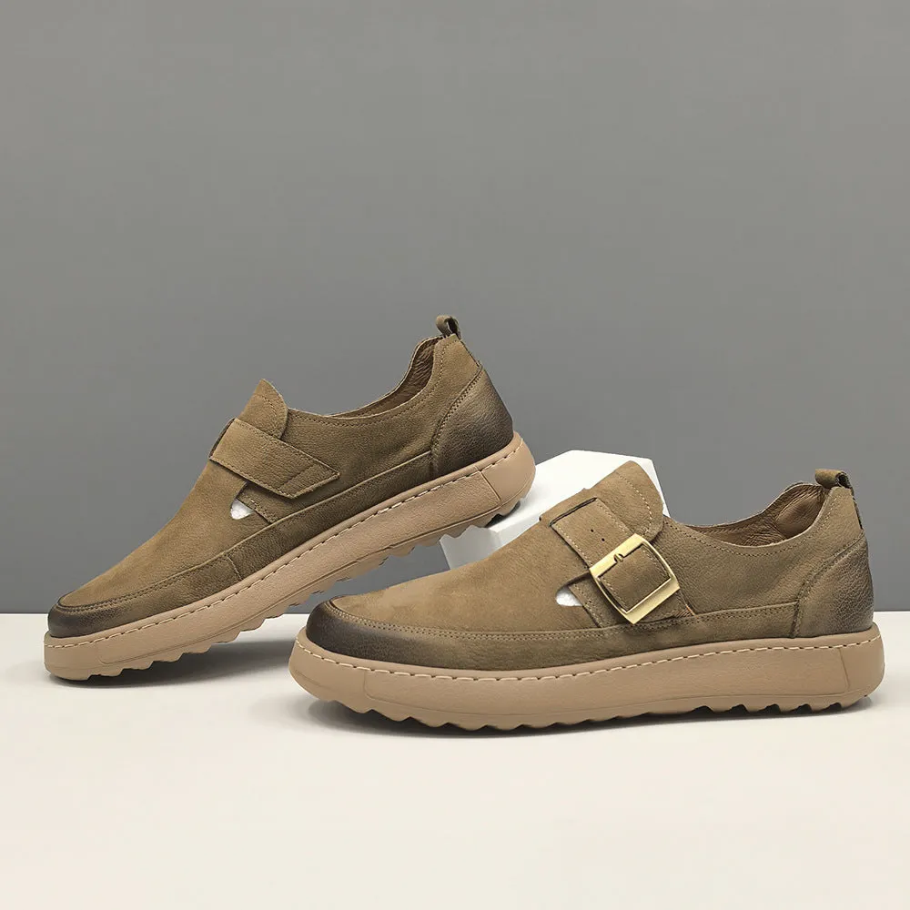 Men Retro Plain Leather Flat Casual Loafers