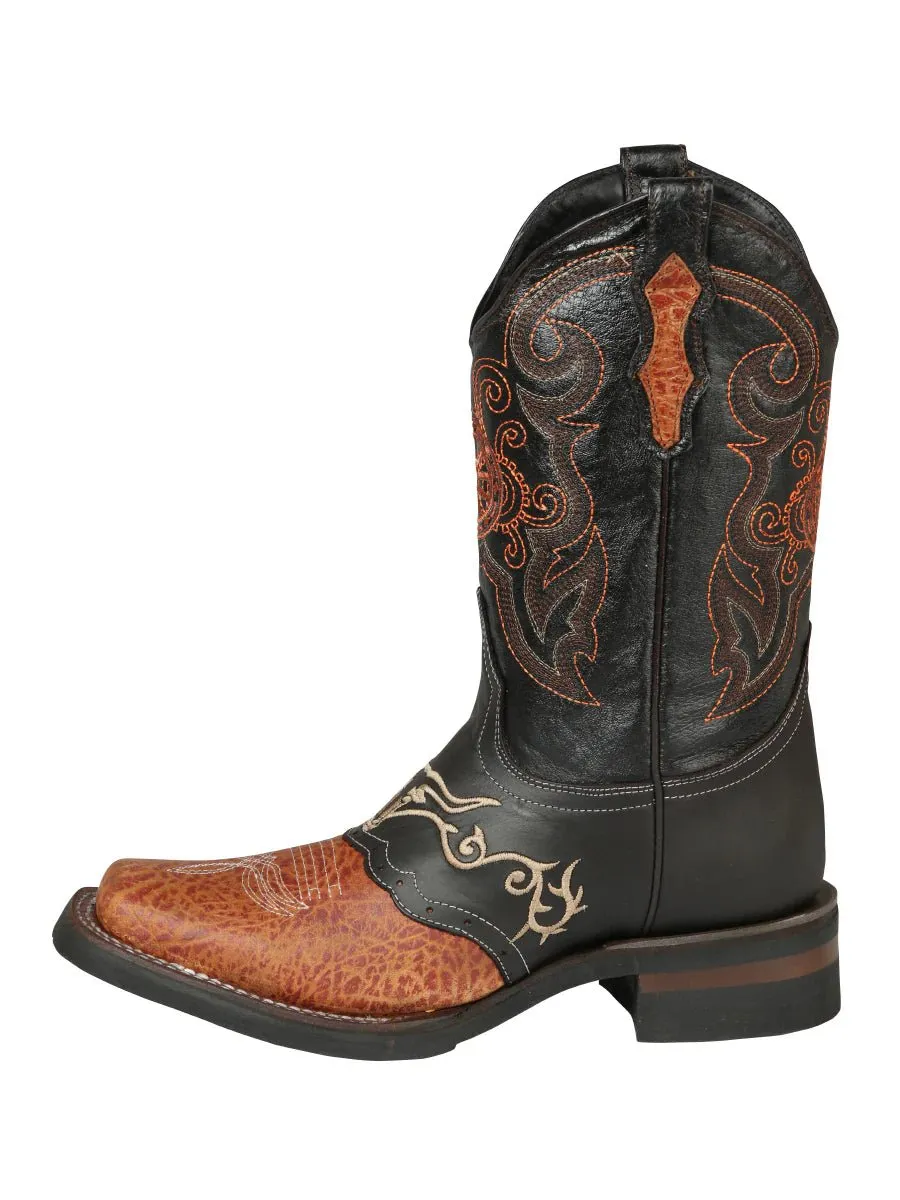 Men's Genuine Leather Embroidered Saddle Western Cowboy Boots 'El General' 40667